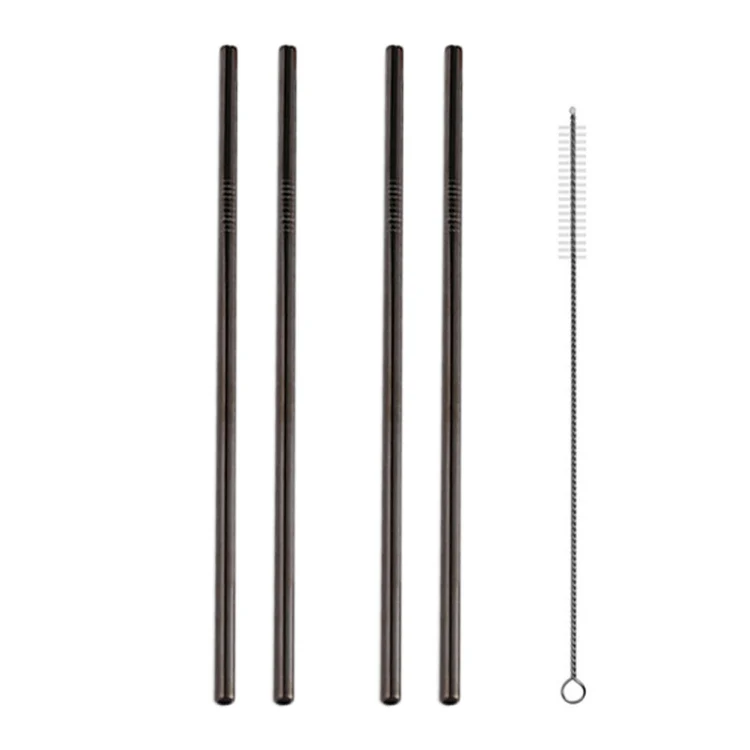 5pcs Reusable Stainless Steel Straight Drinking Straw + Cleaner Brush Set Kit, 215*6mm(Black) - Image 2