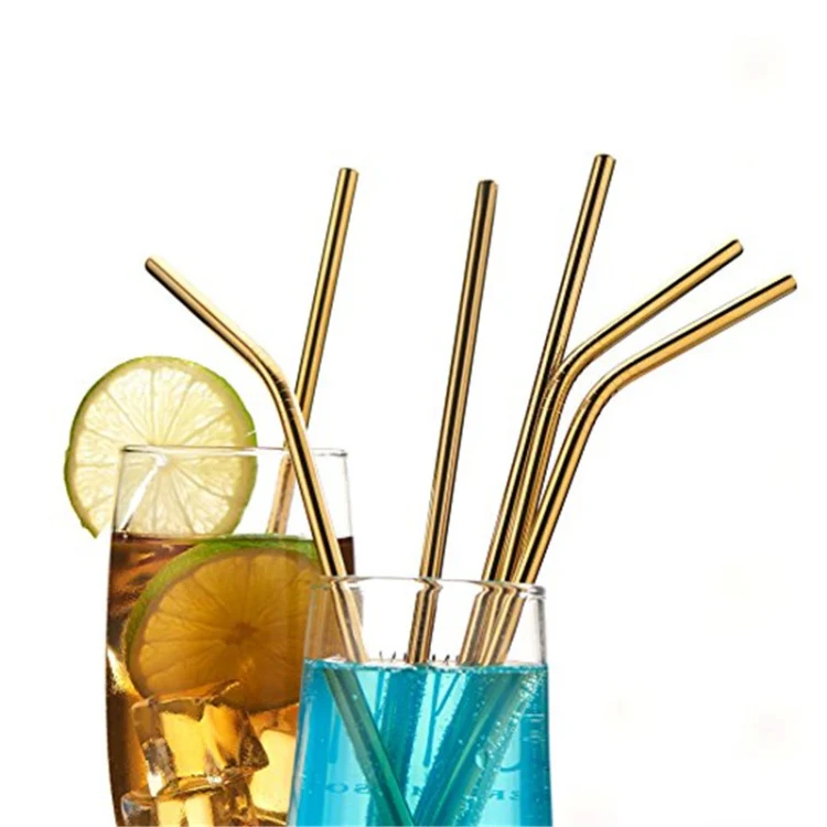 5pcs Reusable Stainless Steel Straight Drinking Straw + Cleaner Brush Set Kit, 215*6mm(Black) - Image 5