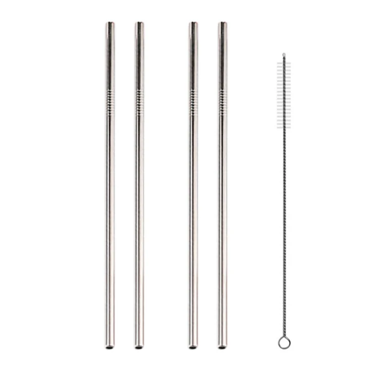 5pcs Reusable Stainless Steel Straight Drinking Straw + Cleaner Brush Set Kit, 215*6mm(Silver) - Image 2