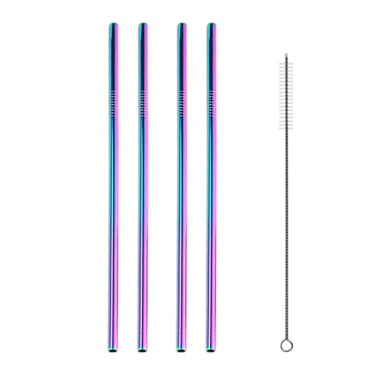 5pcs Reusable Stainless Steel Straight Drinking Straw + Cleaner Brush Set Kit, 215*8mm(Colour) - Image 2