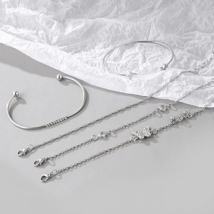 5pcs /Set Bohemian Butterfly Open Cuff Diamond Crystal Bracelet(6388 Silver) - Image 4