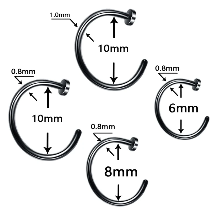 5pcs Stainless Steel Nose Ring Without Hole C-Shape Nose Staple Lip Band Earrings, Size: 0.8 x 10+2(Steel Color) - Image 3