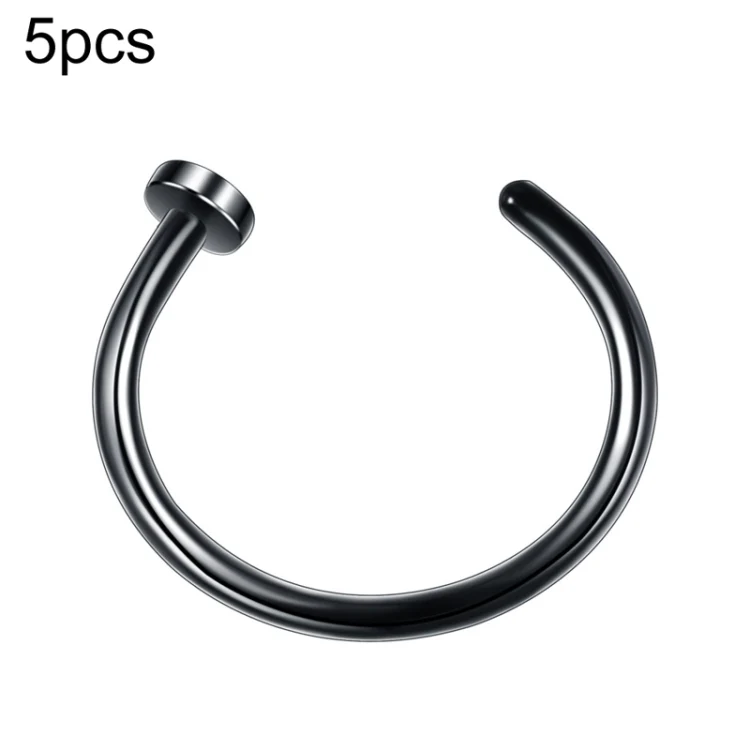 5pcs Stainless Steel Nose Ring Without Hole C-Shape Nose Staple Lip Band Earrings, Size: 0.8 x 6+2(Black)