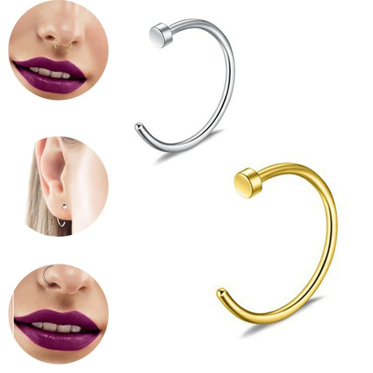 5pcs Stainless Steel Nose Ring Without Hole C-Shape Nose Staple Lip Band Earrings, Size: 1.0 x 8+2(Steel Color) - Image 4
