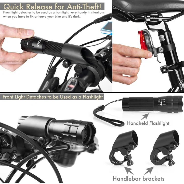 5W Mountain Bike Headlight Charging Zoom Glare Waterproof Flashlight Set (Set Two) - Image 7