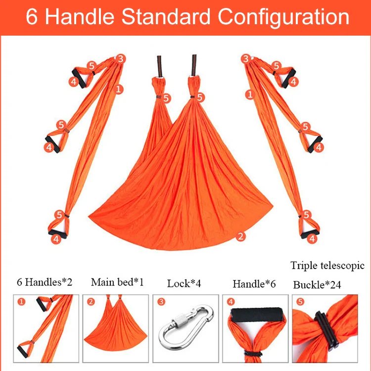 6 Handles Bodybuilding Handstand Inelasticity Aerial Yoga Hammock(Red) - Image 3