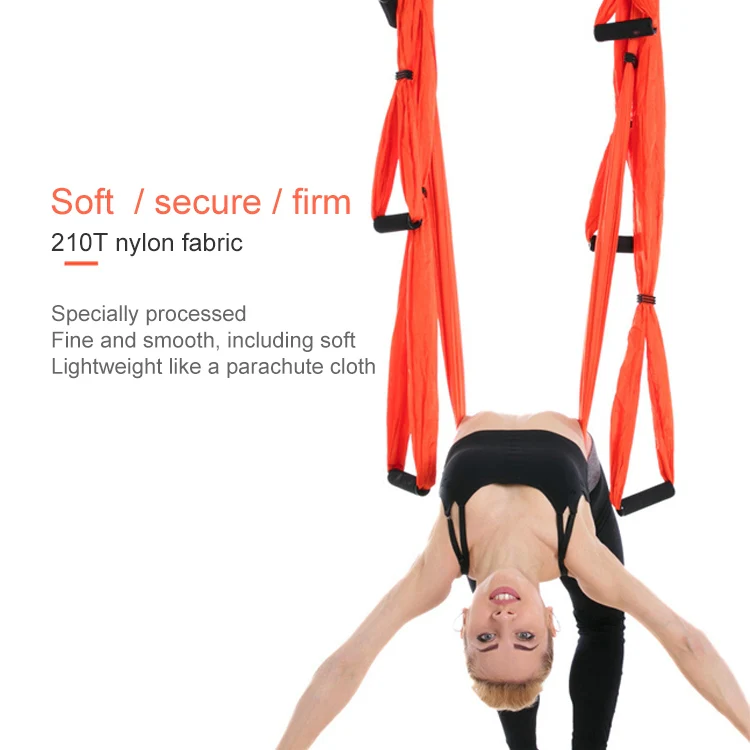 6 Handles Bodybuilding Handstand Inelasticity Aerial Yoga Hammock(Red) - Image 7