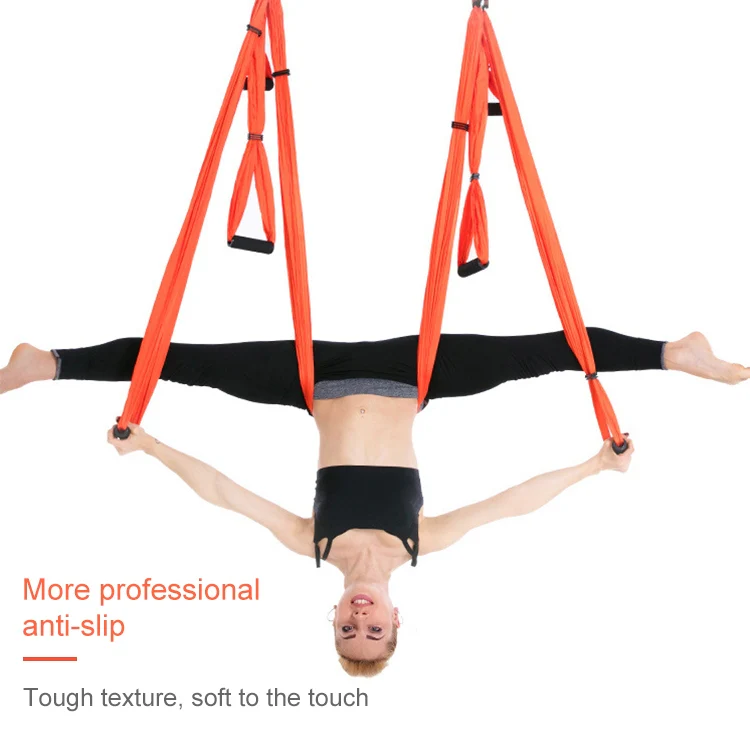 6 Handles Bodybuilding Handstand Inelasticity Aerial Yoga Hammock(Red) - Image 8