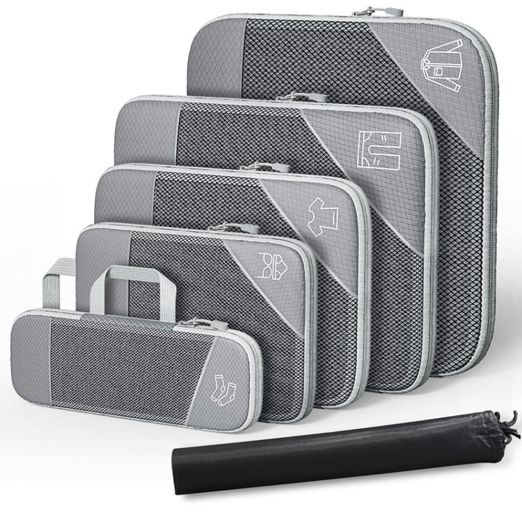 6 In 1 Compression Mesh Travel Cubes Clothes Underwear Packing Bags(Gray)