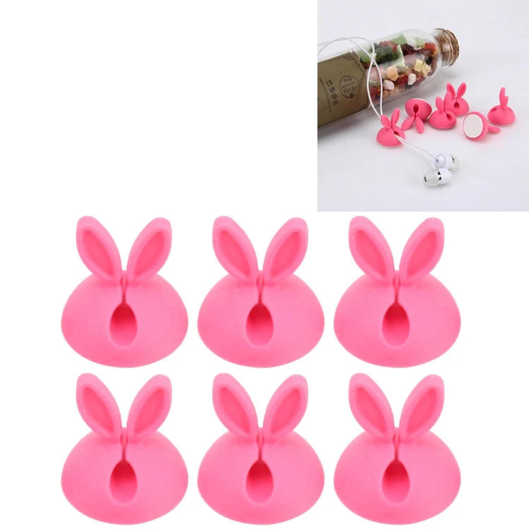 6 PCS CC-941 Rabbit Shape Single Hole Cable Clips Holder, Cable Management System and Cord Organizer Solution(Pink)