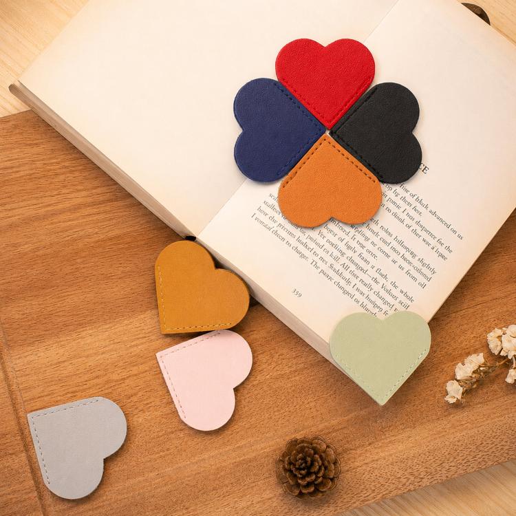 6-Piece Set Heart-Shaped Bookmark Clips Minimalist Portable PU Leather Corner Protectors(Red+Linght Green+Lake Blue+Black+Light Brown+Pink) - Image 7