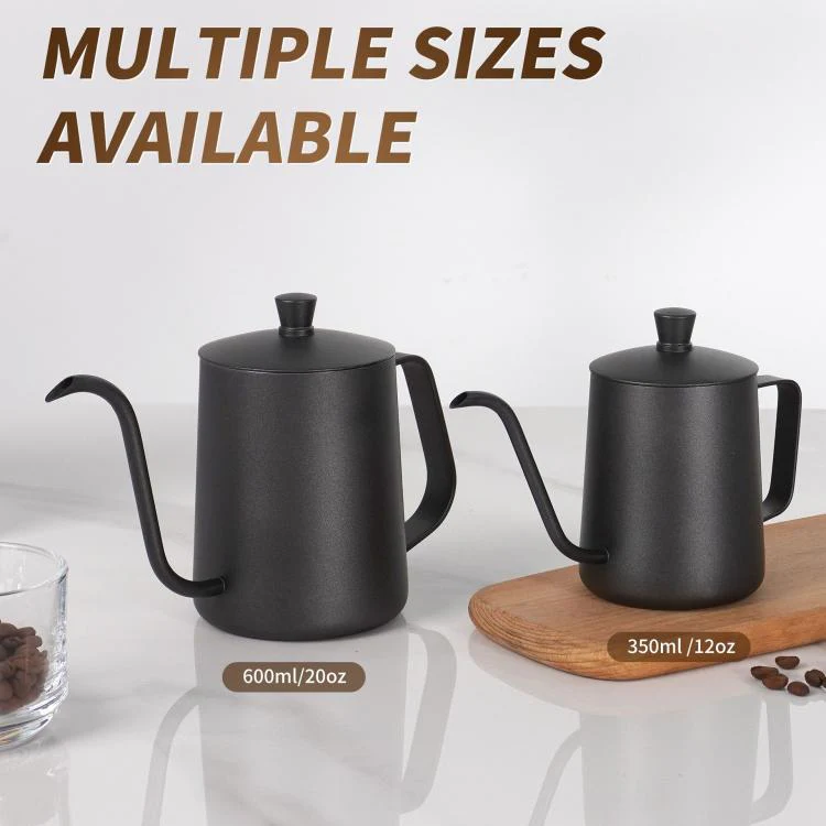 600ml Swan-Necked Narrow-Mouth Stainless Steel Pour-Over Coffee Pot with Lid(Black) - Image 6