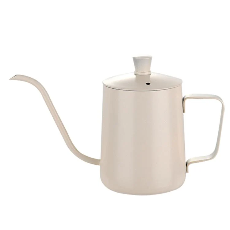 600ml Swan-Necked Narrow-Mouth Stainless Steel Pour-Over Coffee Pot with Lid(White)