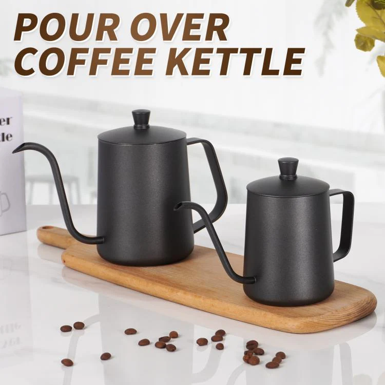 600ml Swan-Necked Narrow-Mouth Stainless Steel Pour-Over Coffee Pot with Lid(White) - Image 2