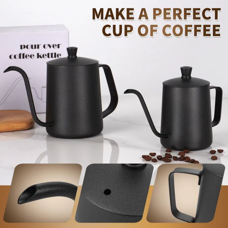 600ml Swan-Necked Narrow-Mouth Stainless Steel Pour-Over Coffee Pot with Lid(White) - Image 4
