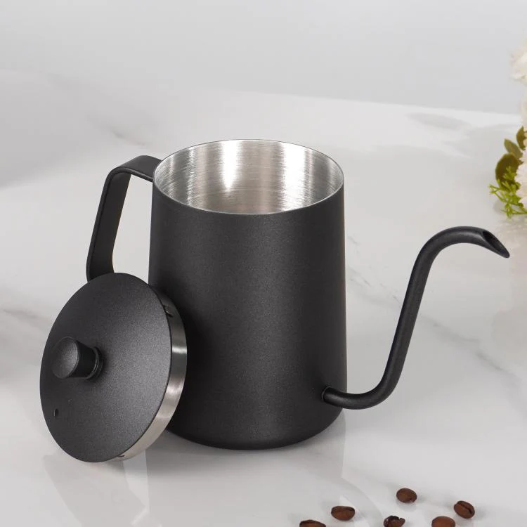 600ml Swan-Necked Narrow-Mouth Stainless Steel Pour-Over Coffee Pot with Lid(White) - Image 9