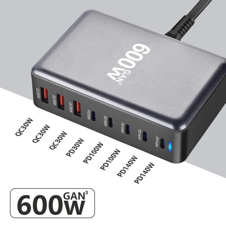 600W USB-C / Type-C and USB-A 8-Port High Power GaN Desktop Fast Charger(EU Plug) - Image 5