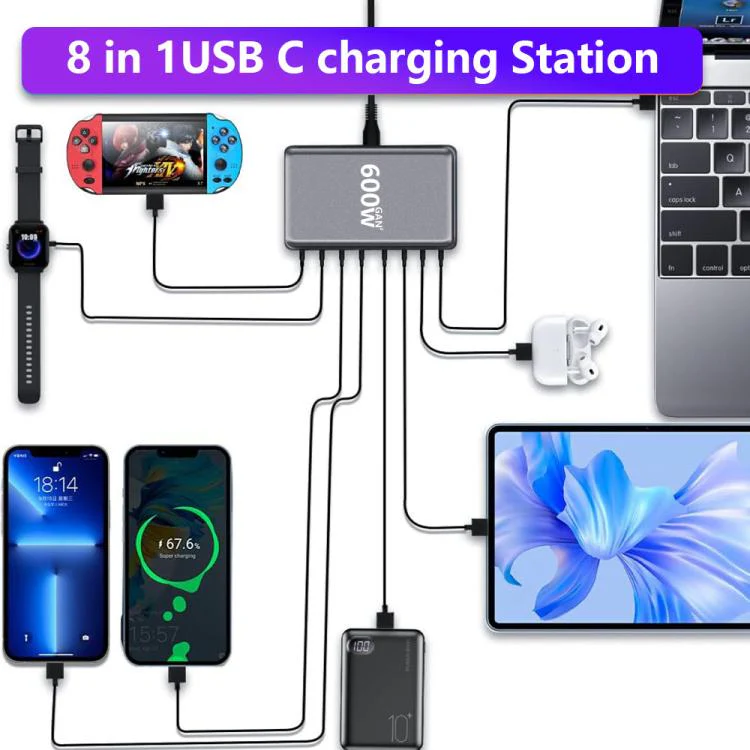 600W USB-C / Type-C and USB-A 8-Port High Power GaN Desktop Fast Charger(EU Plug) - Image 9