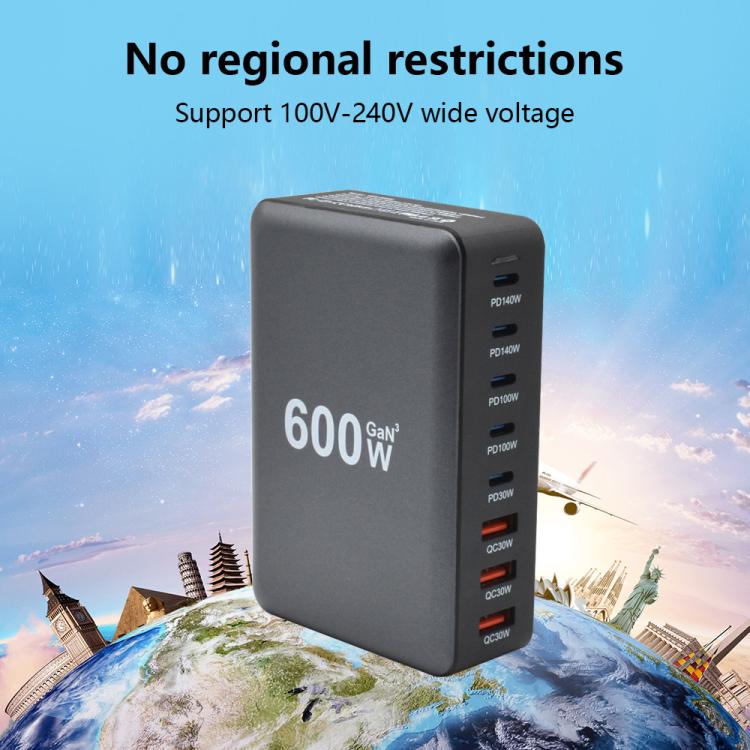 600W USB-C / Type-C and USB-A 8-Port High Power GaN Desktop Fast Charger(US Plug) - Image 11