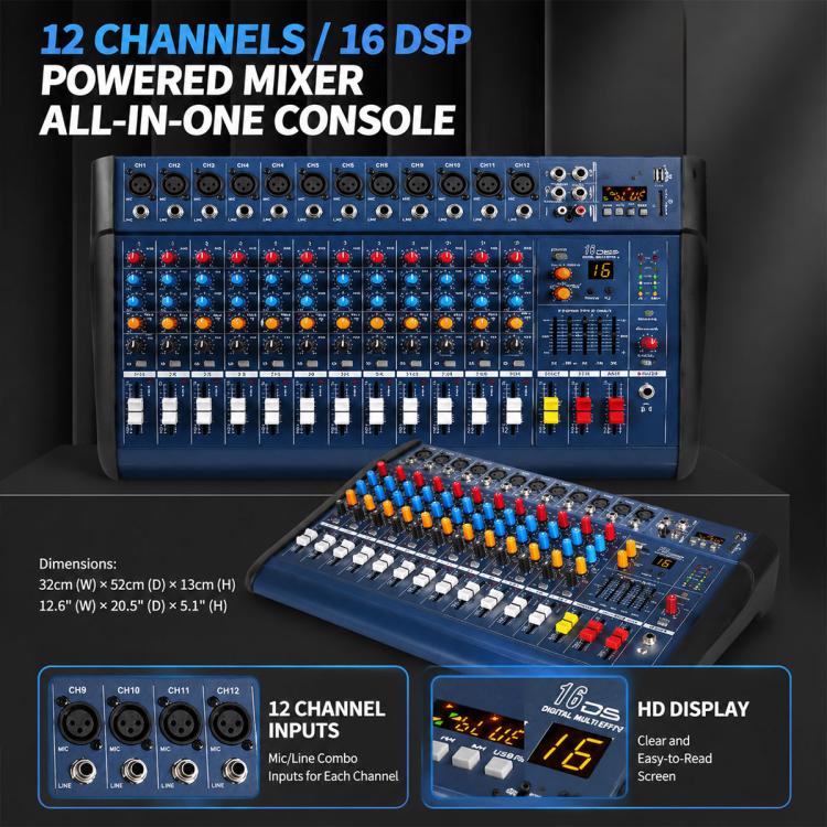 602D 6-Channel Multi-function Professional Bluetooth Mixer with Amplifier, Plug Type:UK Plug(Black) - Image 13