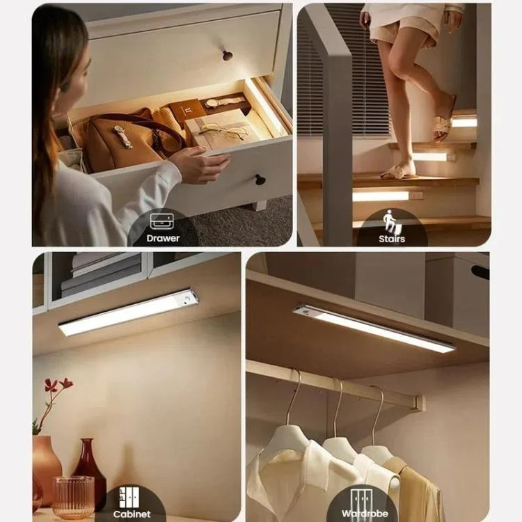 60cm Rechargeable Motion Sensor Light Bar Cabinet Wardrobe Lamp With Remote Control Black - Image 8