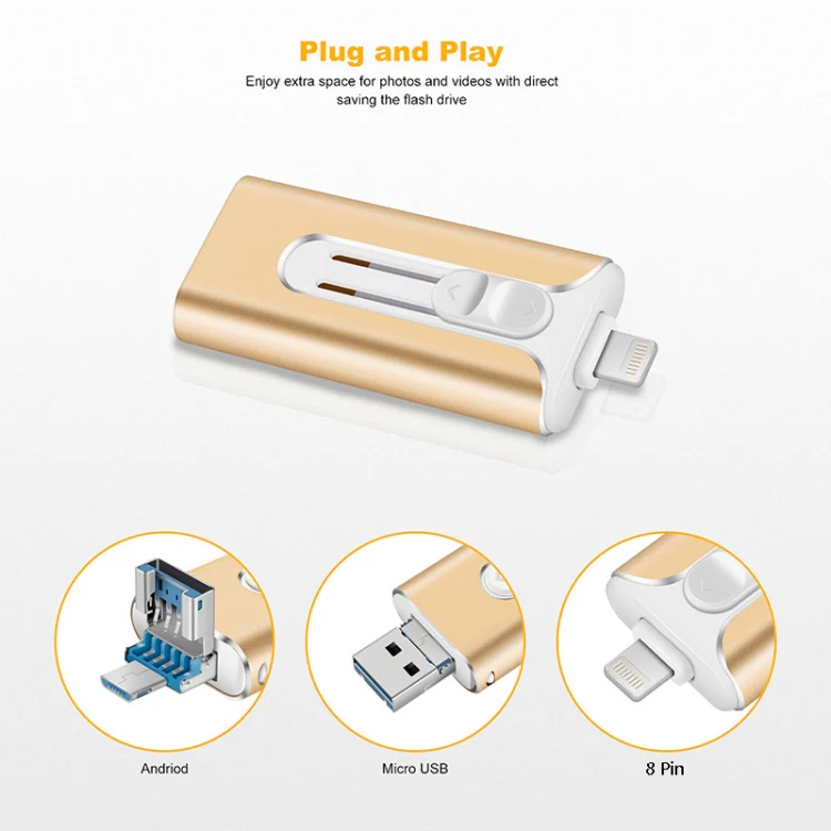 64GB Micro USB + 8 Pin + USB 2.0 3 in 1 Mobile Phone Computer U-Disk(Rose Gold) - Image 4