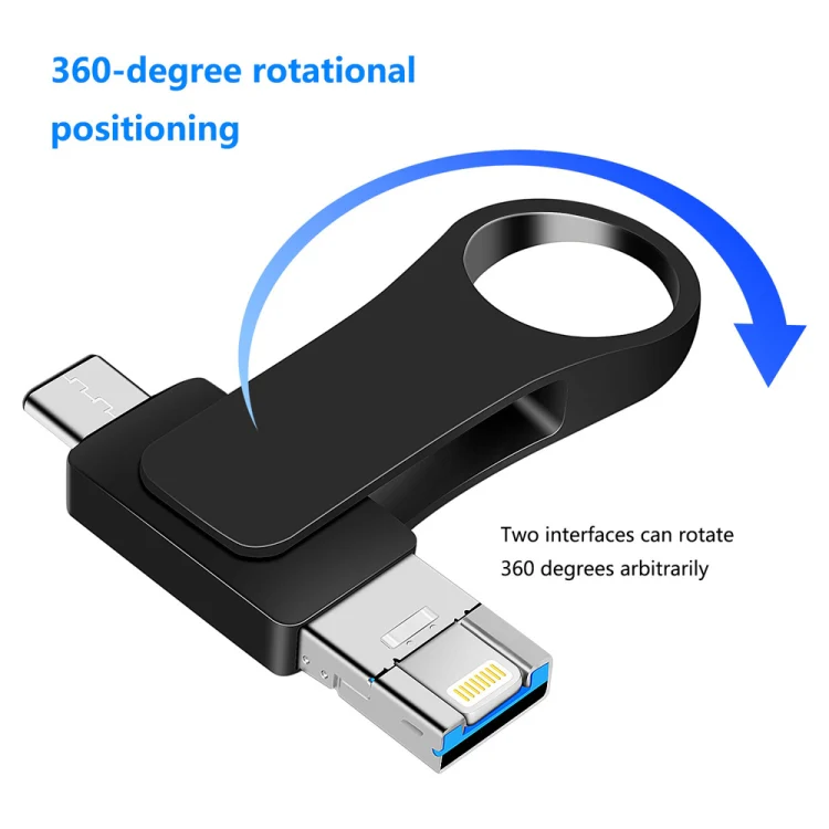 64GB USB 3.0 + 8 Pin + USB-C / Type-C 3 in 1 Mobile Computer Metal U-Disk(Black) - Image 5