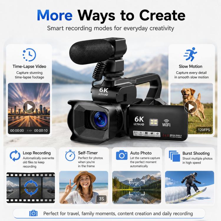 64MP 6K 18X Digital Zoom Camcorder Video Camera With 4-Inch Touch Screen, Microphone & LED Light 32G - Image 8