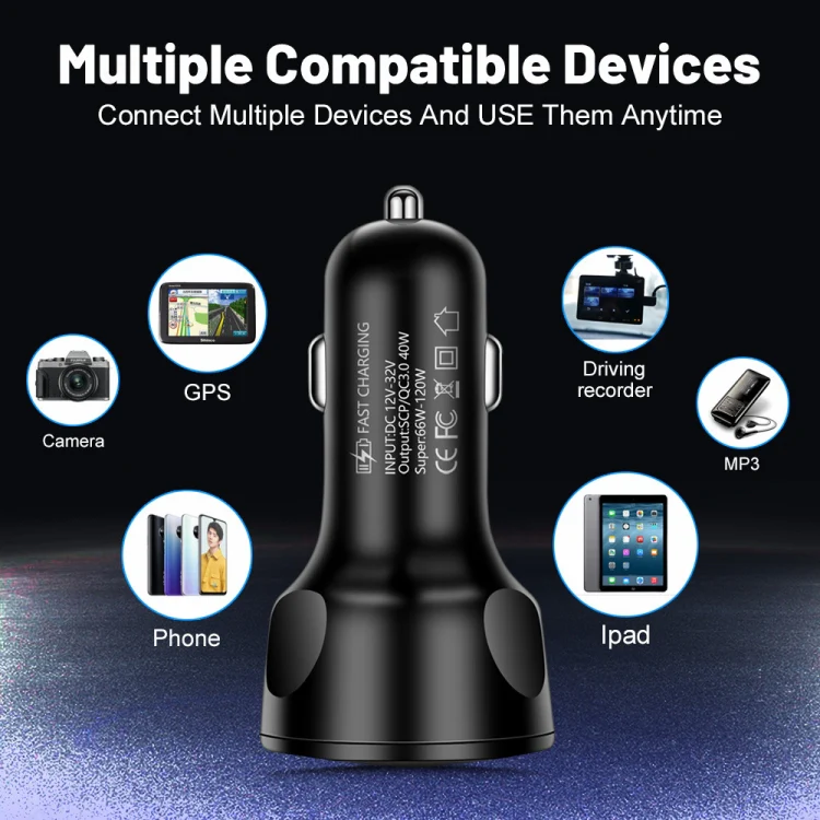 66W 4 in 1 Digital Display Fast Charging Car Charger with Voltmeter (Black) - Image 7