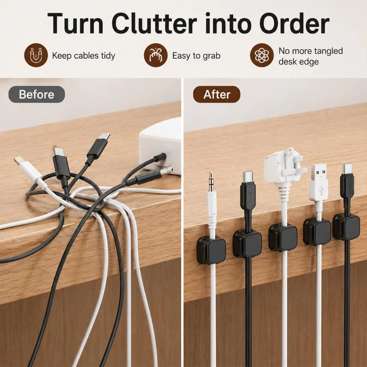 6pcs / Set Magnetic Cable Organizer Wall-Mounted Data Cable Holder(White) - Image 10