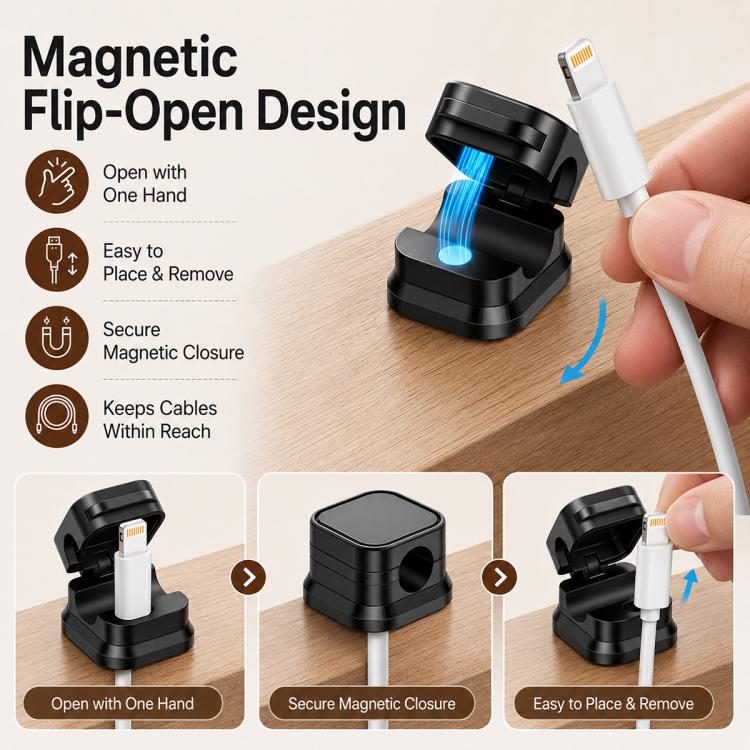 6pcs / Set Magnetic Cable Organizer Wall-Mounted Data Cable Holder(White) - Image 3