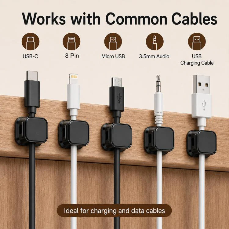 6pcs / Set Magnetic Cable Organizer Wall-Mounted Data Cable Holder(White) - Image 4