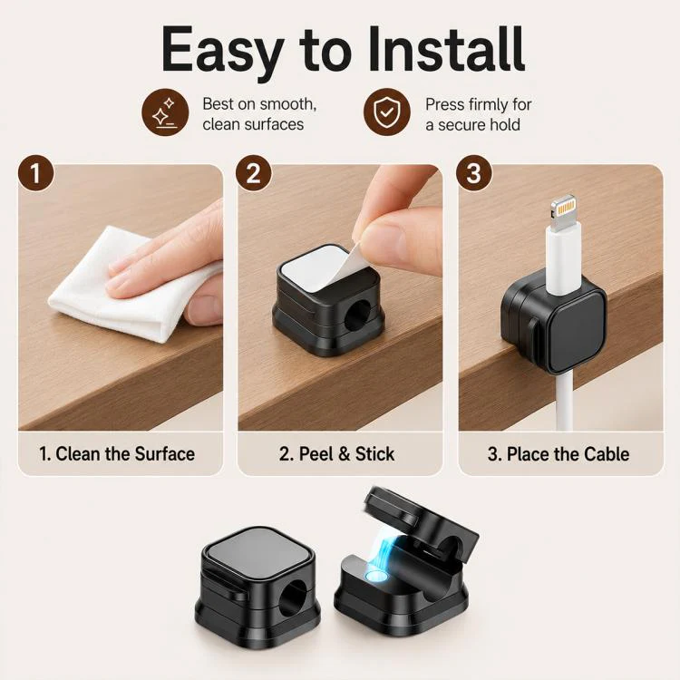 6pcs / Set Magnetic Cable Organizer Wall-Mounted Data Cable Holder(White) - Image 5