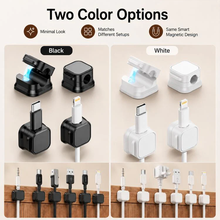 6pcs / Set Magnetic Cable Organizer Wall-Mounted Data Cable Holder(White) - Image 7