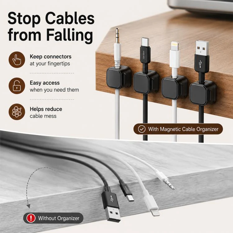 6pcs / Set Magnetic Cable Organizer Wall-Mounted Data Cable Holder(White) - Image 8
