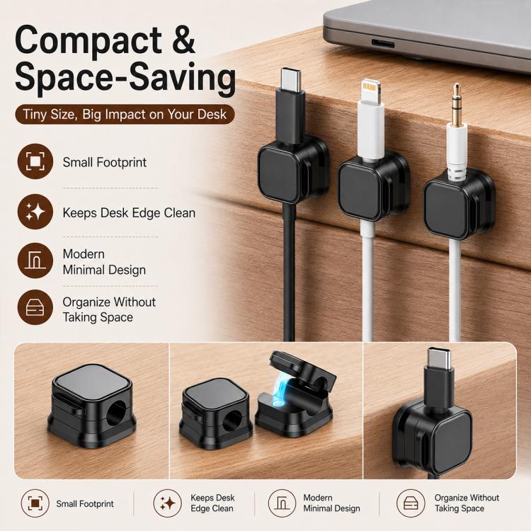 6pcs / Set Magnetic Cable Organizer Wall-Mounted Data Cable Holder(White) - Image 9