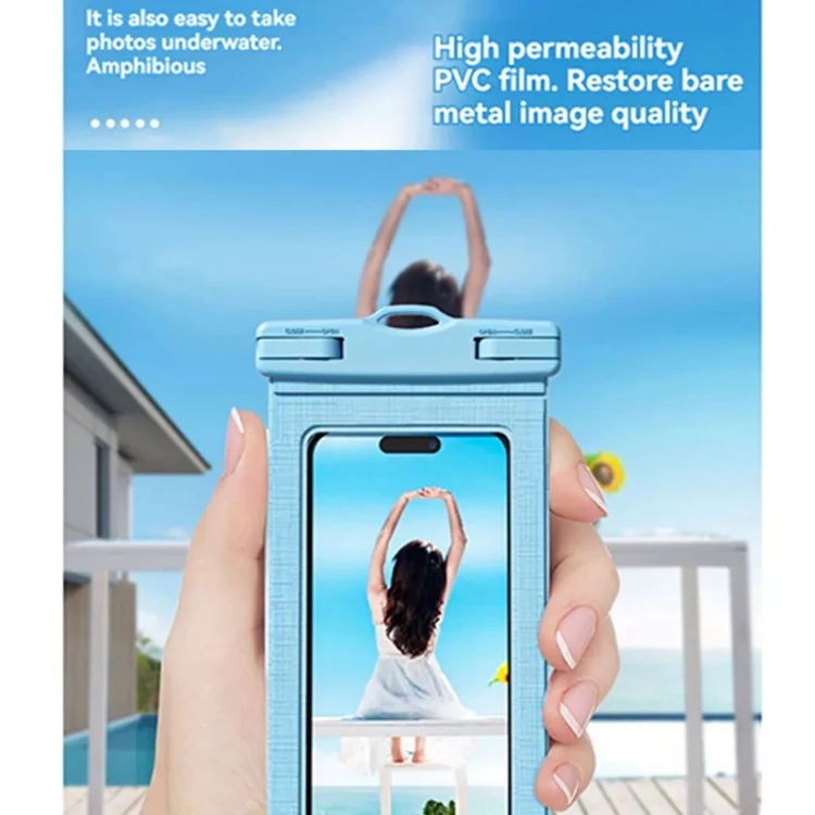7.2 Inch Mobile Phone IPX8 30m Waterproof Bag with Finger Strap On The Back(Cyan) - Image 6
