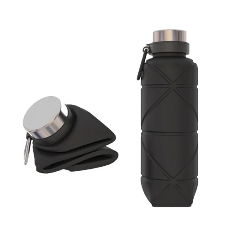 700ml Outdoor Silicone Folding Water Cup Telescopic Water Bottle Travel Drinking Cup With Carabiner(Black)