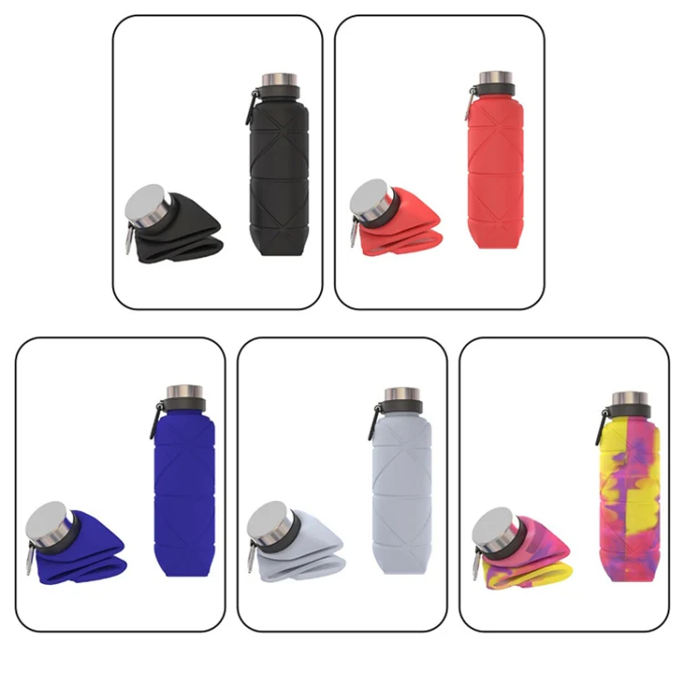 700ml Outdoor Silicone Folding Water Cup Telescopic Water Bottle Travel Drinking Cup With Carabiner(Grey) - Image 2
