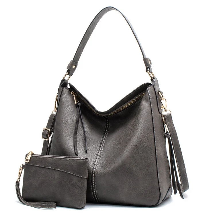 7871 Large Capacity Adjustable Leather Tote Bag Multi-compartment Shoulder Bag, Color: 2-In-1 Gray