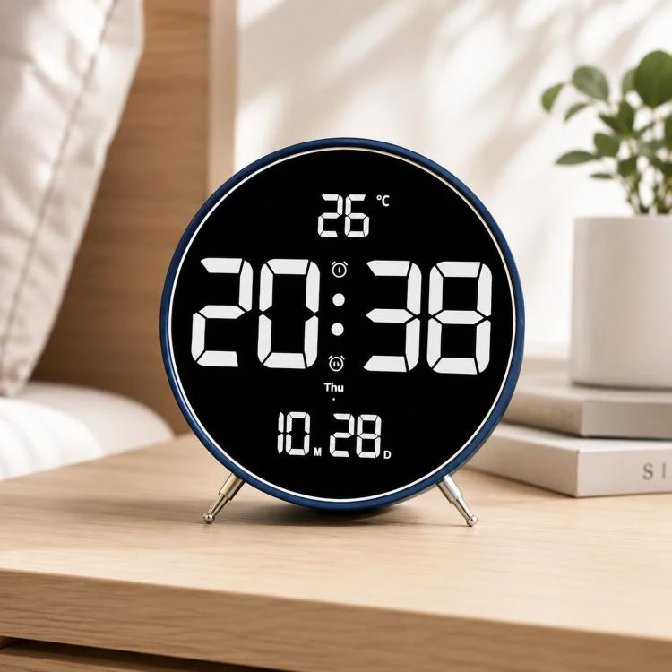 8.3-inch Large LED Digital Alarm Clock Adjustable Brightness with Temperature / Date / Week & Dual Alarms(HL-8801 Blue Shell)