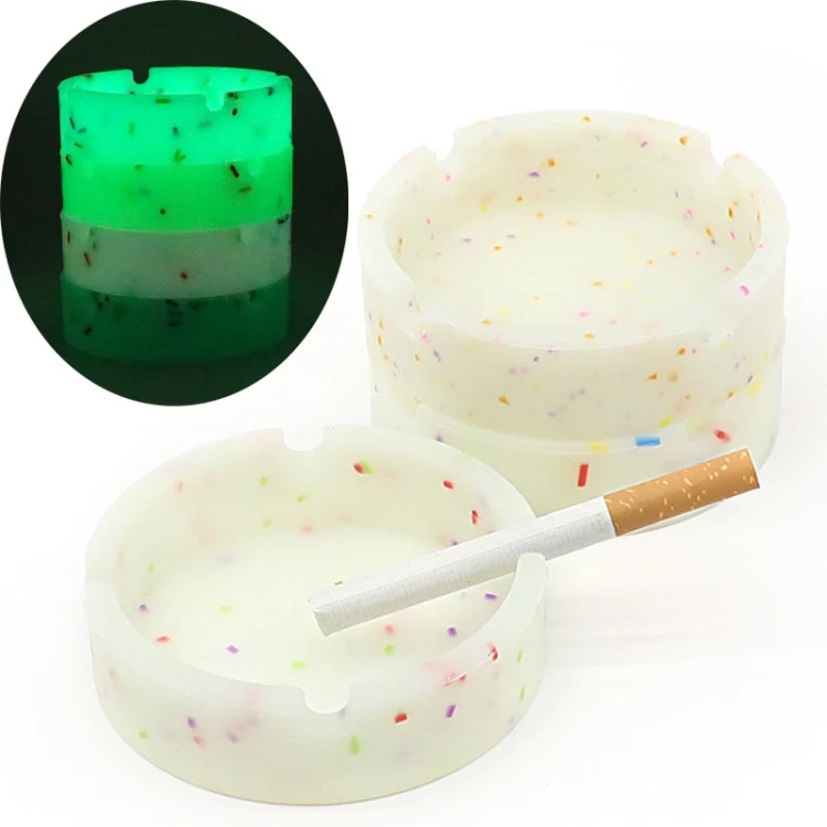 8.3x2.3x0.5cm Round Silicone Luminous Ashtray Fluorescent Car Ashtray(Grey) - Image 2