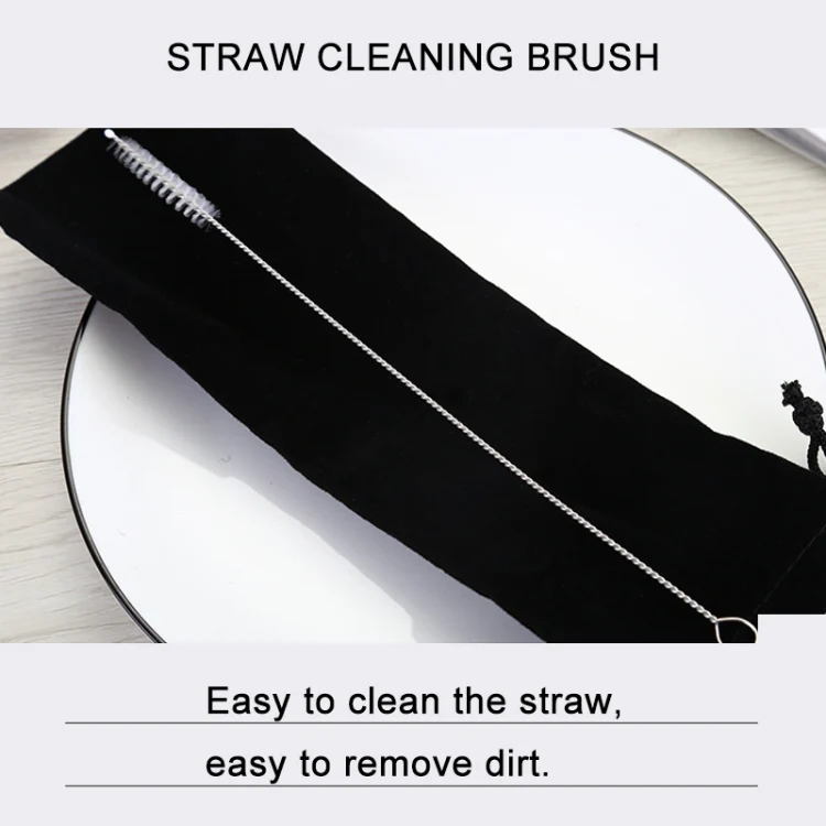 8 PCS Reusable Silicone Tips Stainless Steel Drinking Straws + 2 PCS Cleaner Brushes Set Kit with Cashmere Bag,  266*6mm - Image 5