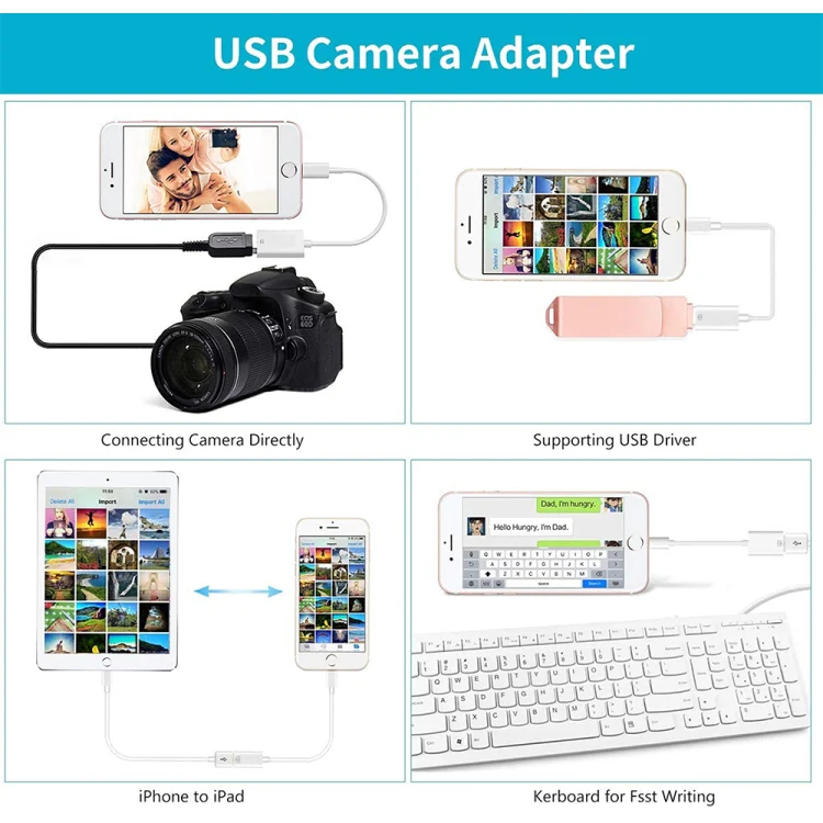 8 Pin to Single USB Port Camera Adapter, Support iOS 9.2 or Above (White) - Image 6