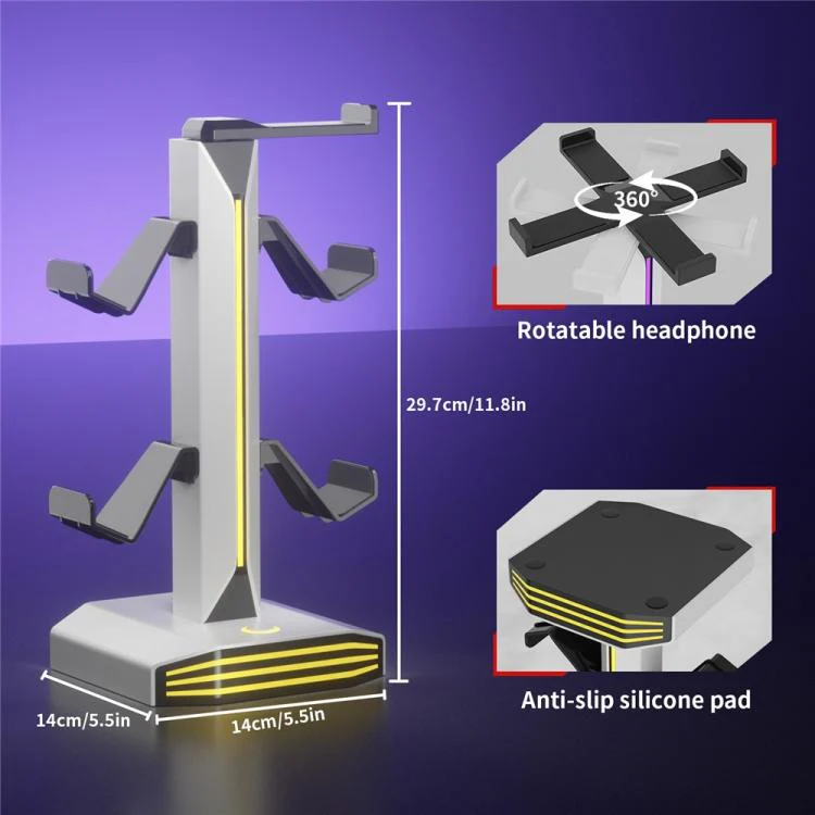 8006 USB Charging Ports 360 Degree Rotatable RGB Gaming Controller Holder Headphone Stand(Black) - Image 8