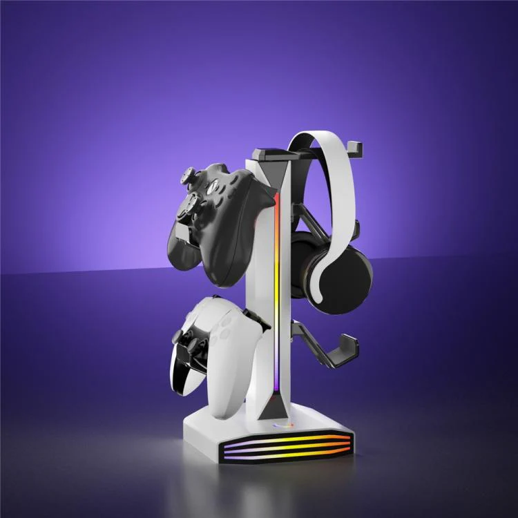 8006 USB Charging Ports 360 Degree Rotatable RGB Gaming Controller Holder Headphone Stand(White) - Image 7