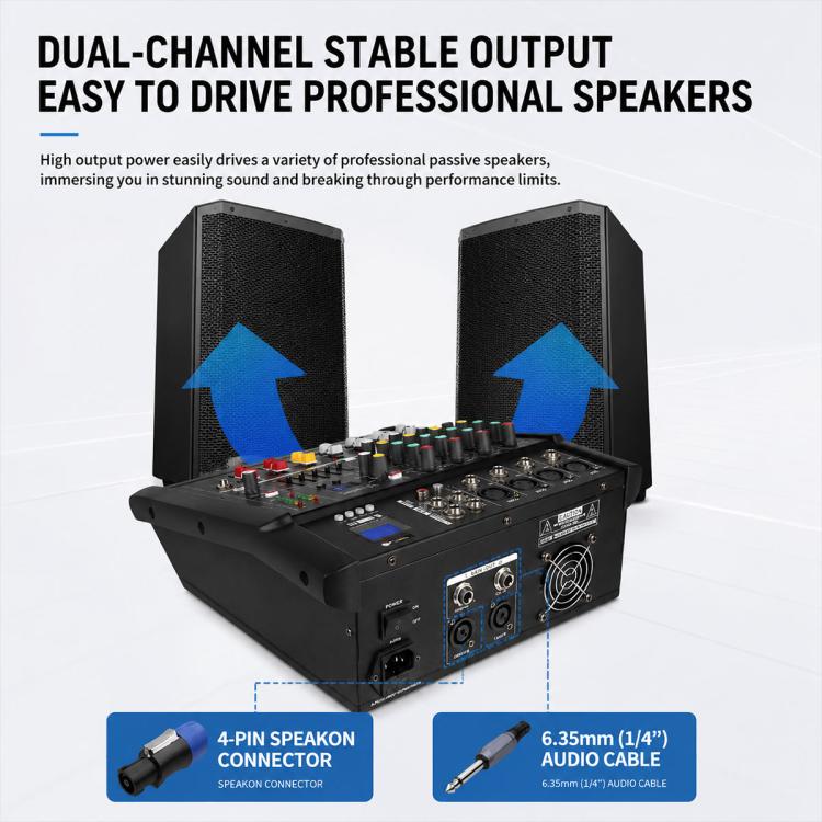 802D 8-Channel Multi-function Professional Bluetooth Mixer with Amplifier, Plug Type:EU Plug(Black) - Image 3