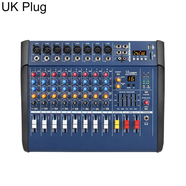 802D 8-Channel Multi-function Professional Bluetooth Mixer with Amplifier, Plug Type:UK Plug(Black)