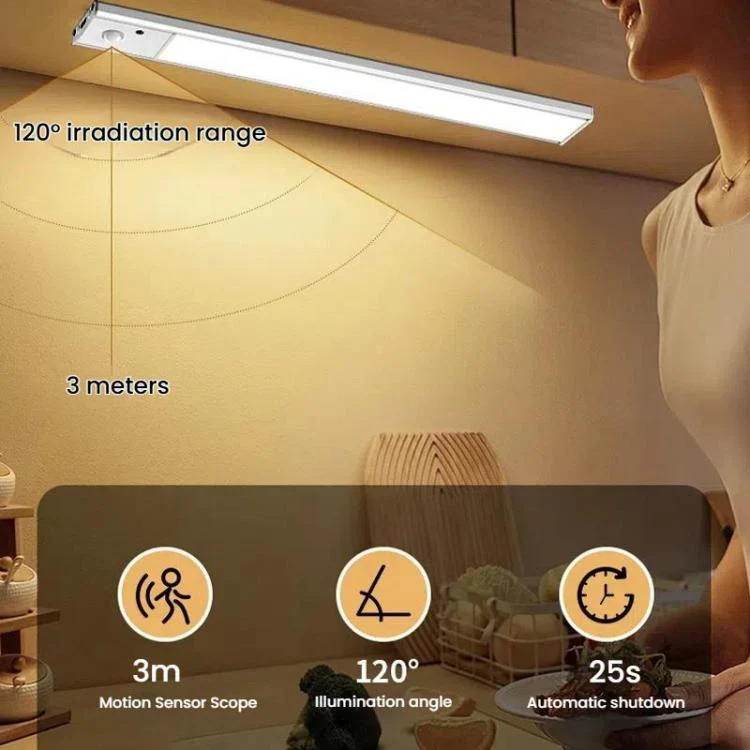 80cm Rechargeable Motion Sensor Light Bar Cabinet Wardrobe Lamp With Remote Control Black - Image 3