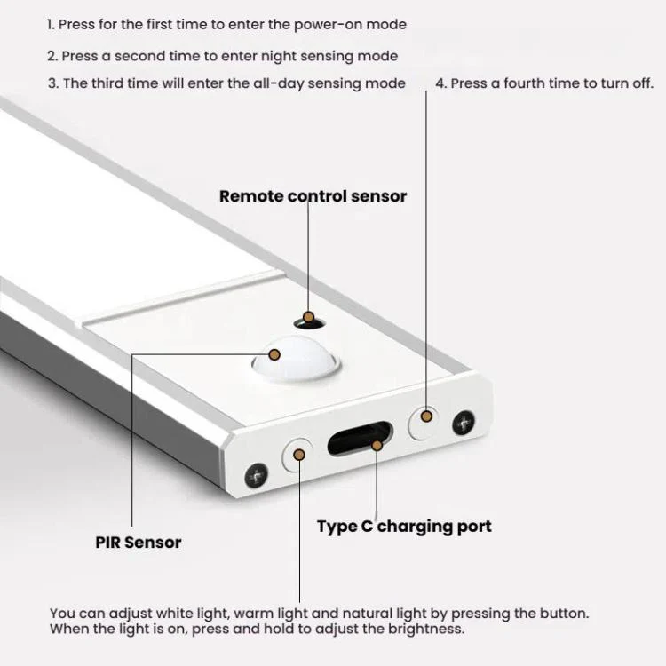 80cm Rechargeable Motion Sensor Light Bar Cabinet Wardrobe Lamp With Remote Control Black - Image 5
